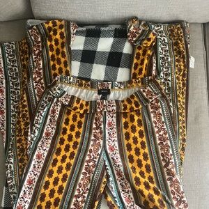 Forever 21 Mustard and Brown Patterned Wide Leg Pants